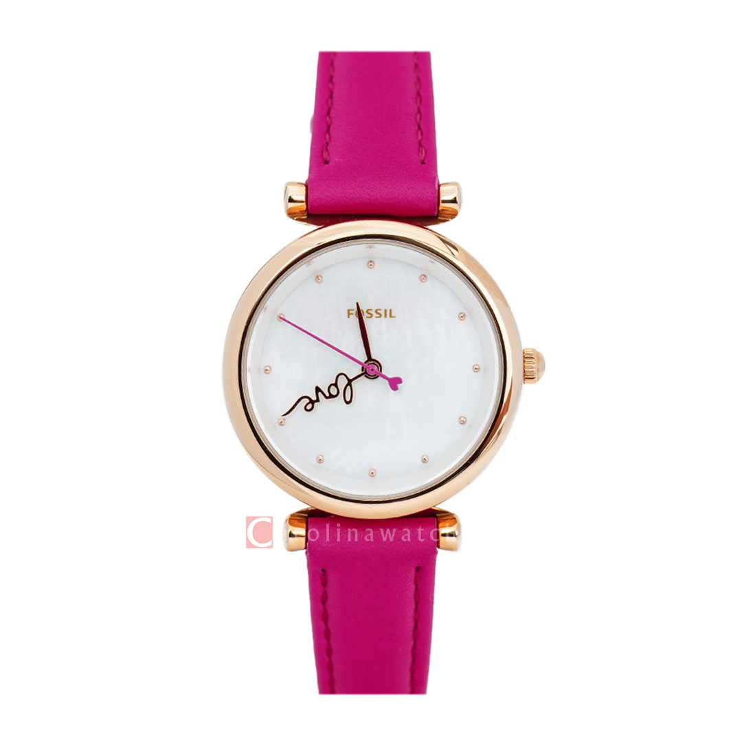 Jam Tangan Fossil Carlie Mini ES4827 Women White Dial Fuchsia Red Leather Strap