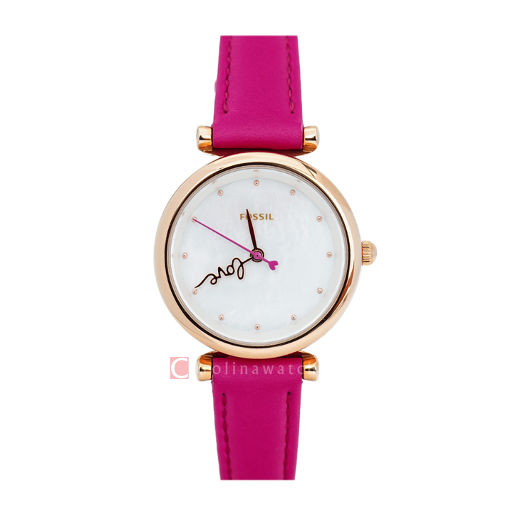 Jam Tangan Fossil Carlie Mini ES4827 Women White Dial Fuchsia Red Leather Strap