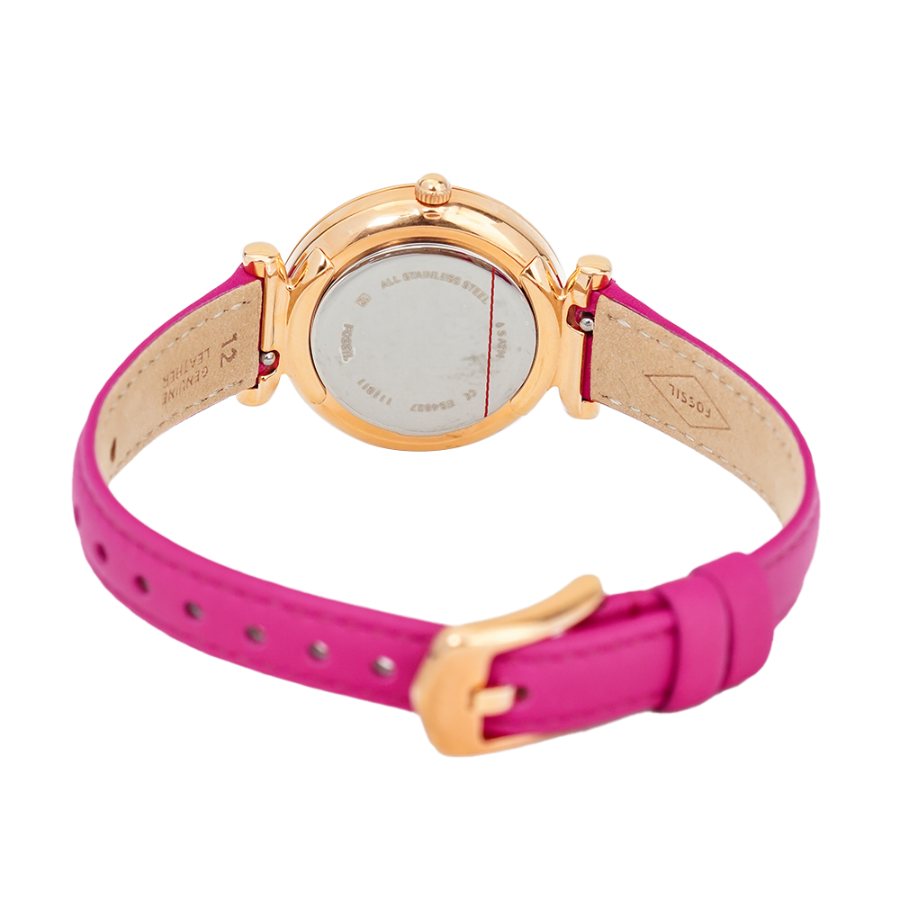 Jam Tangan Fossil Carlie Mini ES4827 Women White Dial Fuchsia Red Leather Strap