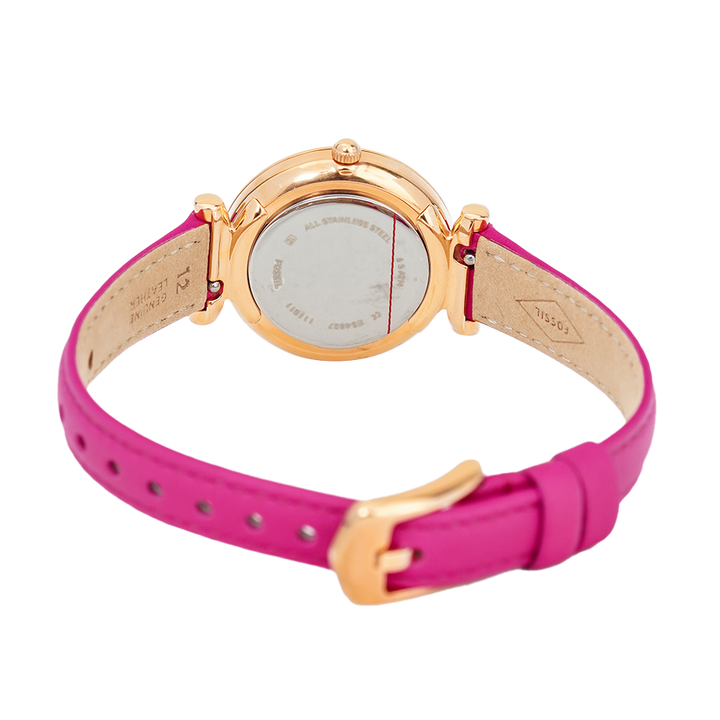 Jam Tangan Fossil Carlie Mini ES4827 Women White Dial Fuchsia Red Leather Strap