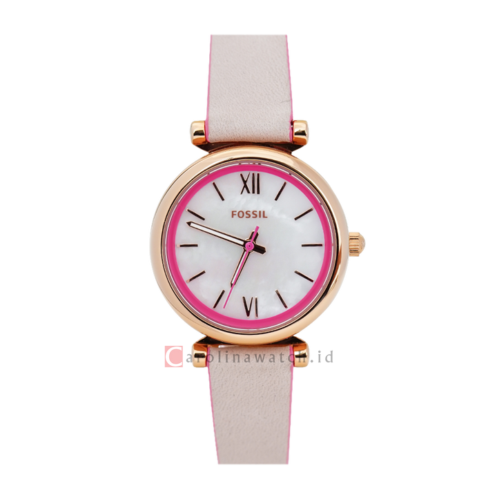 Jam Tangan Fossil Carlie Mini ES4833 Women White Dial Nude Grey Leather Strap