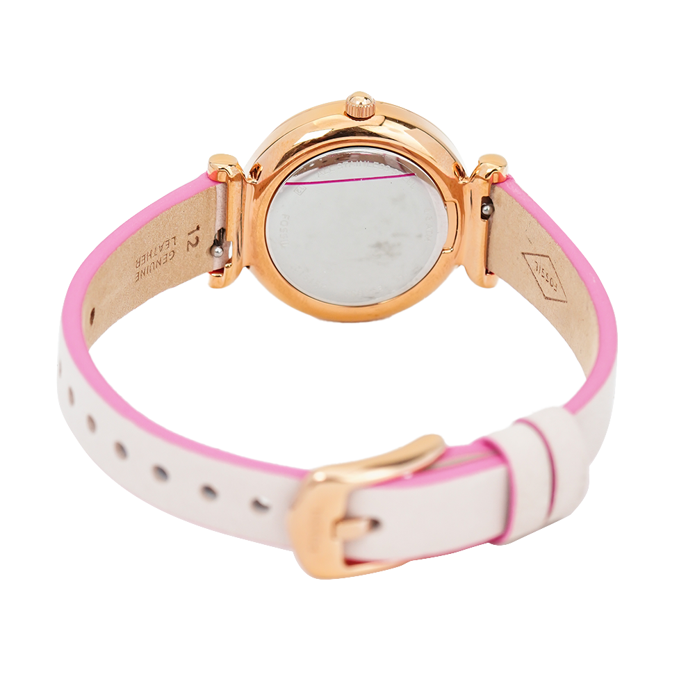 Jam Tangan Fossil Carlie Mini ES4833 Women White Dial Nude Grey Leather Strap