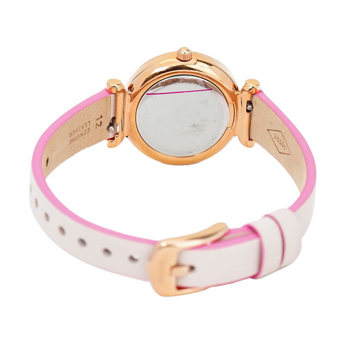 Jam Tangan Fossil Carlie Mini ES4833 Women White Dial Nude Grey Leather Strap