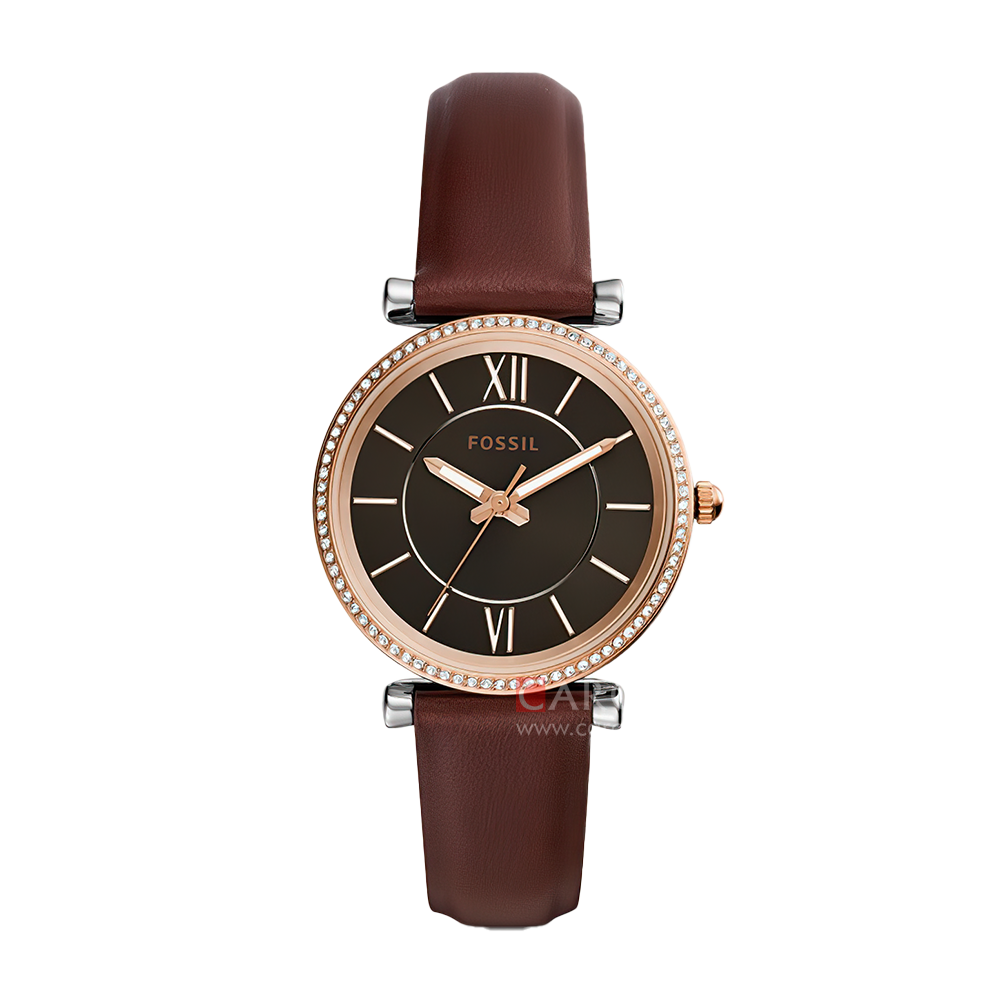 Jam Tangan Fossil Carlie ES4861 Women Black Dial Brown Leather Strap