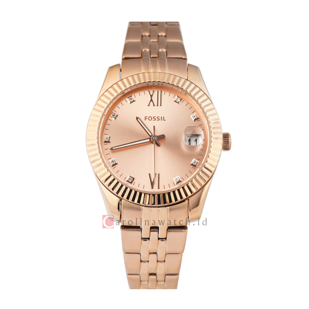 Jam Tangan Fossil Scarlette Mini ES4898 Women Rose Gold Dial Rose Gold Stainless Steel Strap