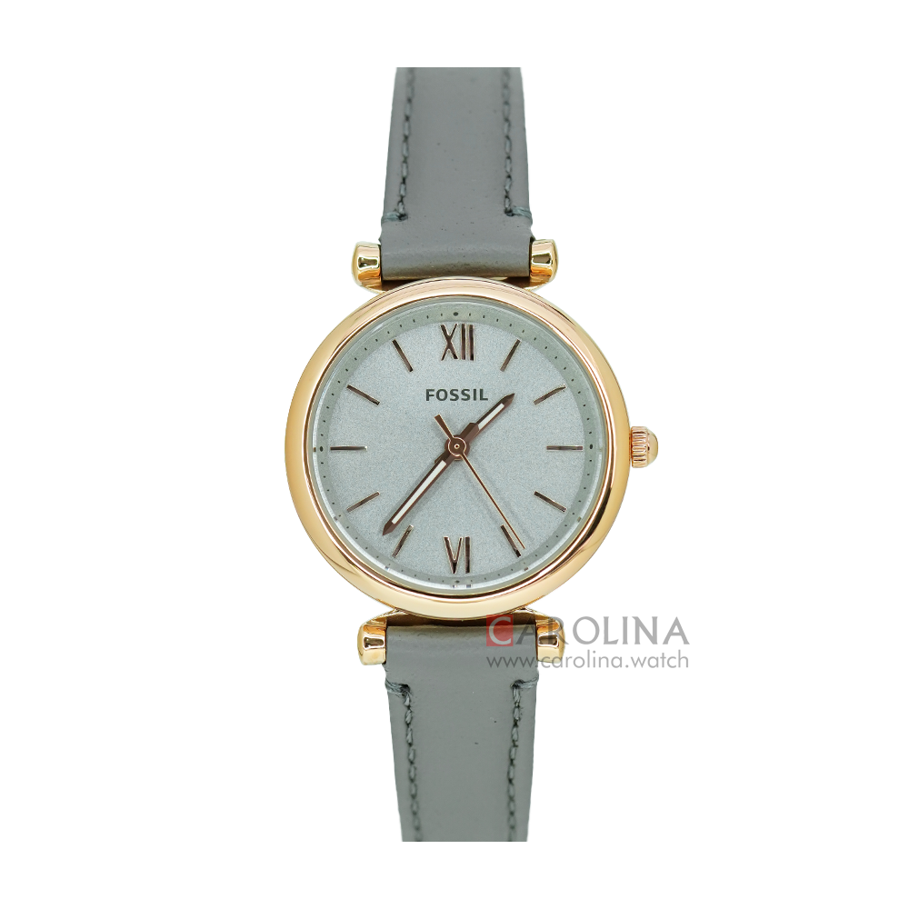 Jam Tangan Fossil Carlie Mini ES5068 Women Grey Dial Grey Leather Strap