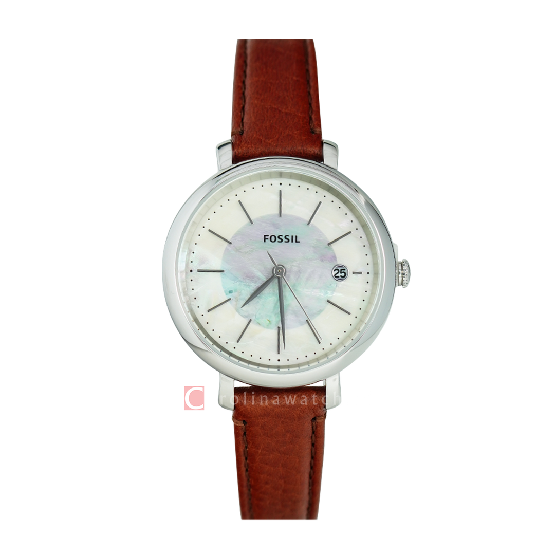 Jam Tangan Fossil Jacqueline ES5090 Women White MOP Dial Brown Leather Strap