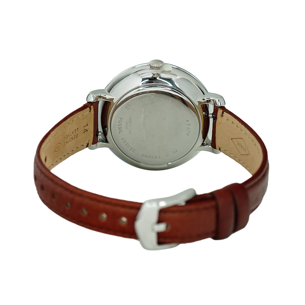 Jam Tangan Fossil Jacqueline ES5090 Women White MOP Dial Brown Leather Strap