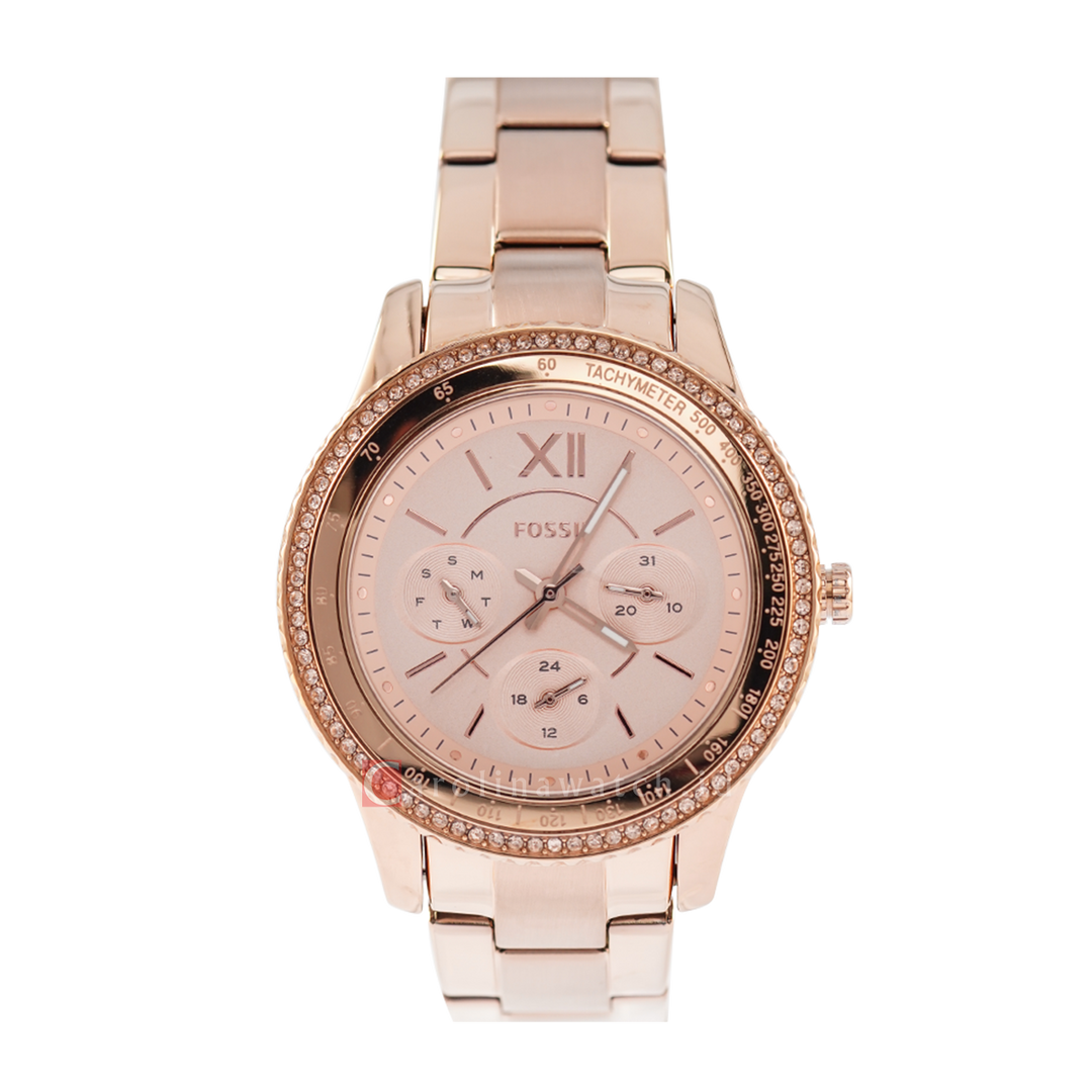 Jam Tangan Fossil Stella ES5106 Women Rose Gold Dial Rose Gold Stainless Steel Strap