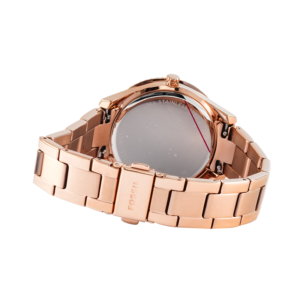 Jam Tangan Fossil Stella ES5106 Women Rose Gold Dial Rose Gold Stainless Steel Strap