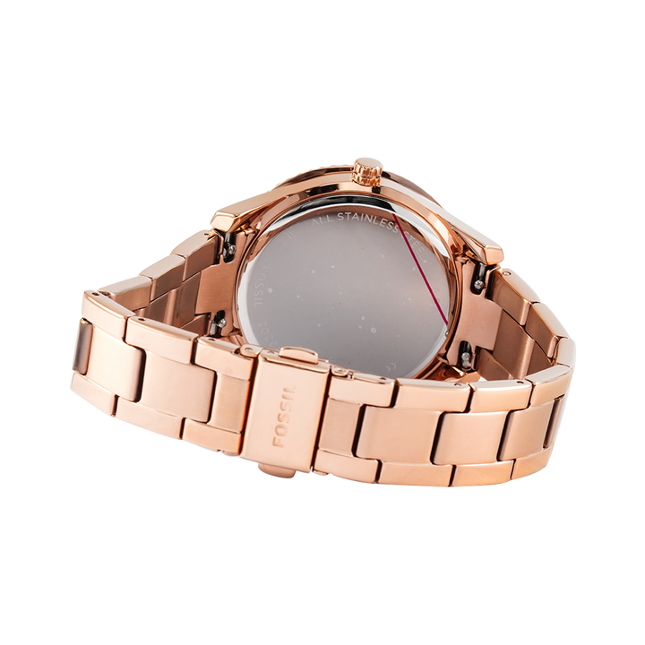 Jam Tangan Fossil Stella ES5106 Women Rose Gold Dial Rose Gold Stainless Steel Strap