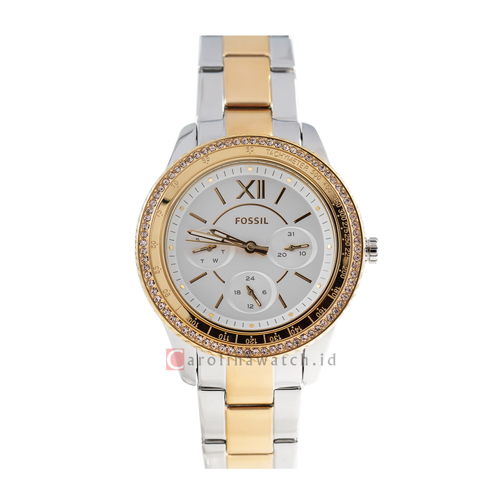 Jam Tangan Fossil Stella ES5107 Women Silver Dial Dual Tone Stainless Steel Strap