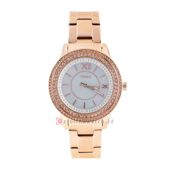 Jam Tangan Fossil Stella ES5131 Women White MOP Dial Rose Gold Stainless Steel Strap