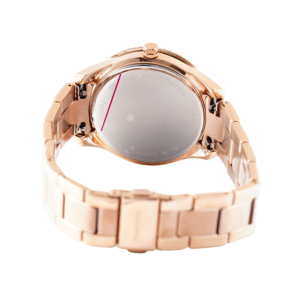 Jam Tangan Fossil Stella ES5131 Women White MOP Dial Rose Gold Stainless Steel Strap