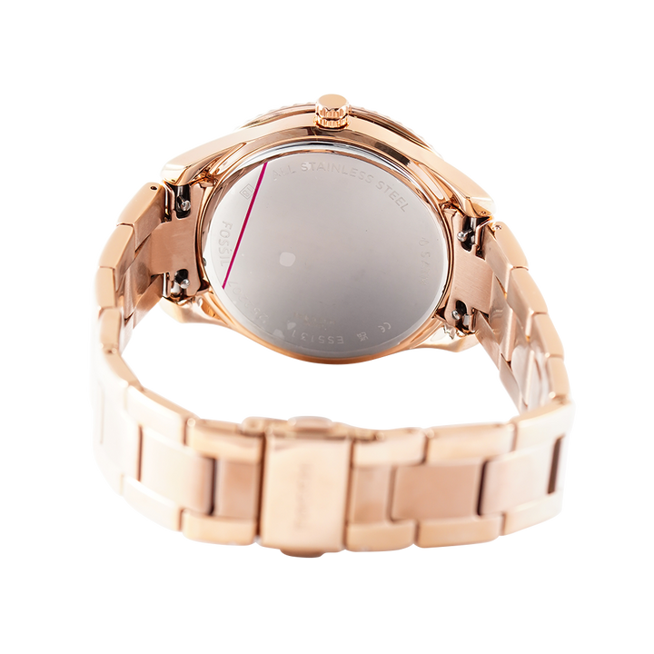 Jam Tangan Fossil Stella ES5131 Women White MOP Dial Rose Gold Stainless Steel Strap