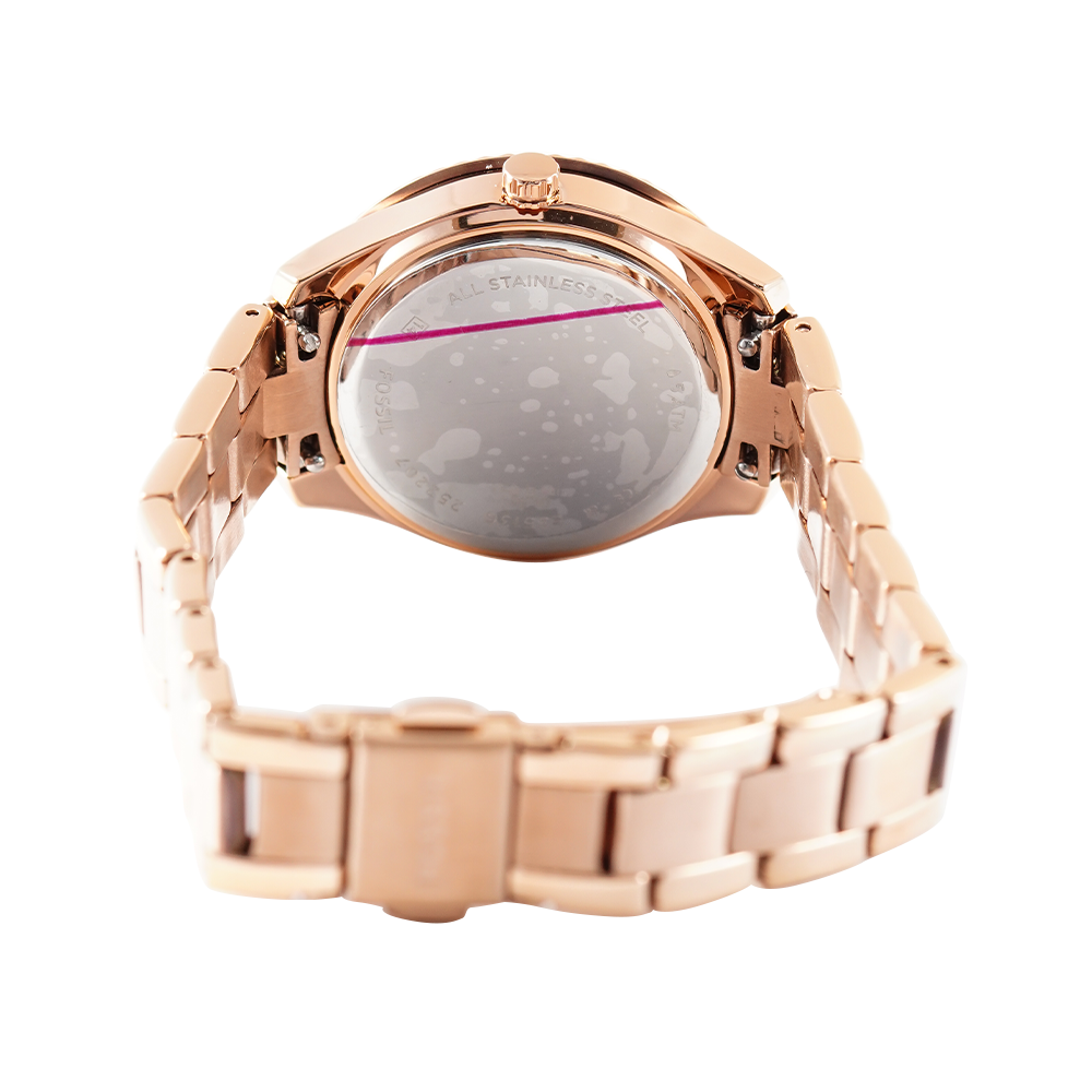 Jam Tangan Fossil Stella ES5136 Women White MOP Dial Rose Gold Stainless Steel Strap