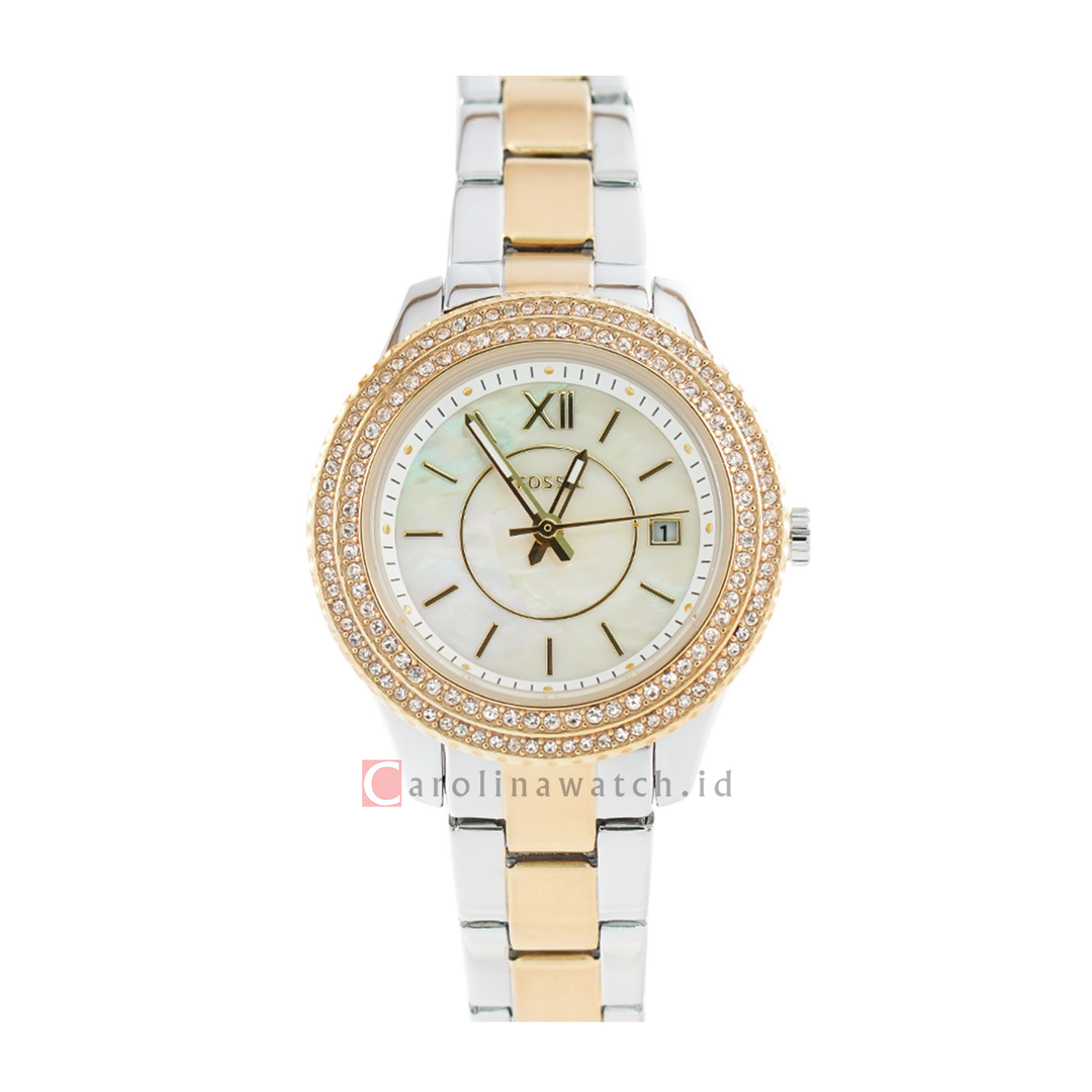 Jam Tangan Fossil Stella ES5138 Women White MOP Dial Dual Tone Stainless Steel Strap