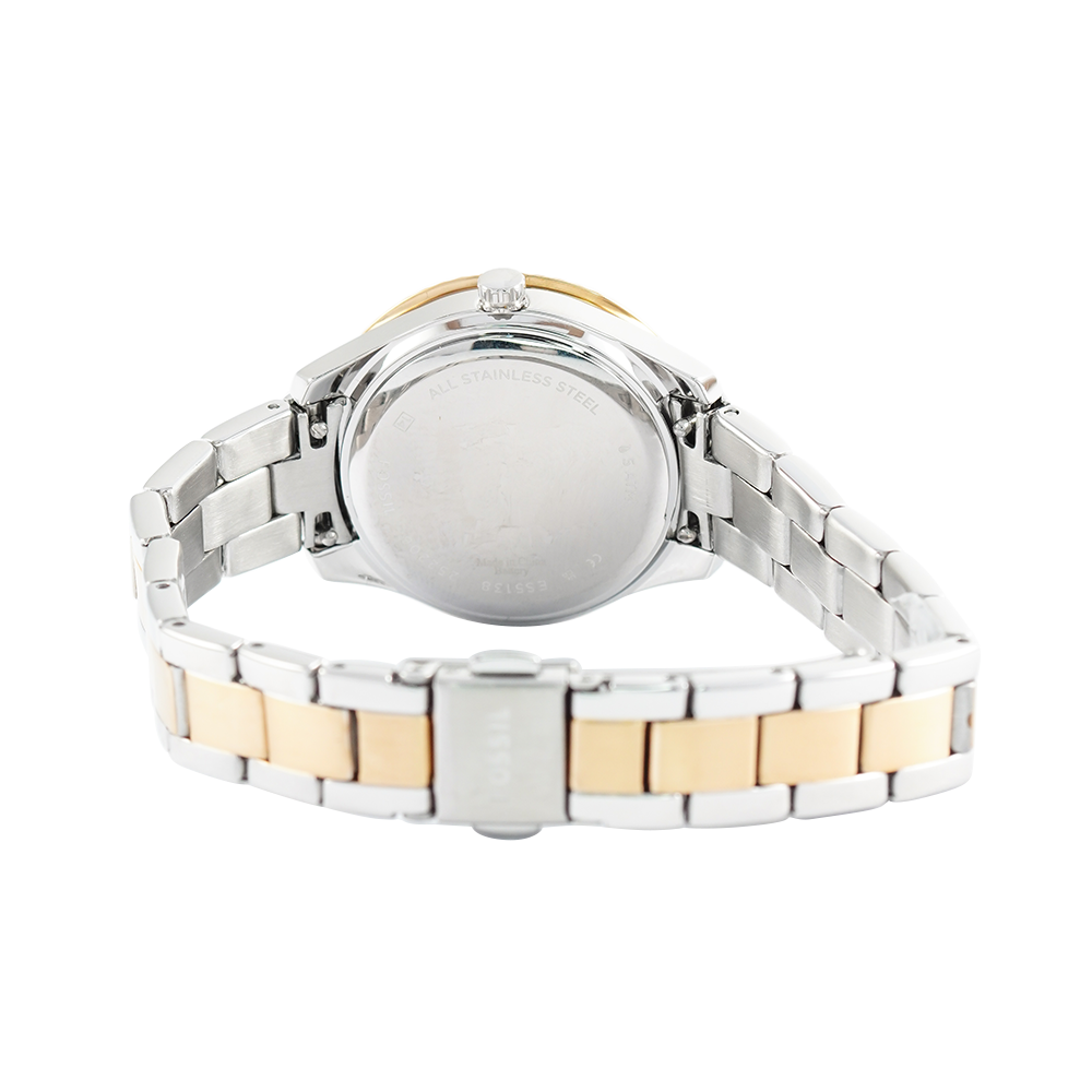 Jam Tangan Fossil Stella ES5138 Women White MOP Dial Dual Tone Stainless Steel Strap