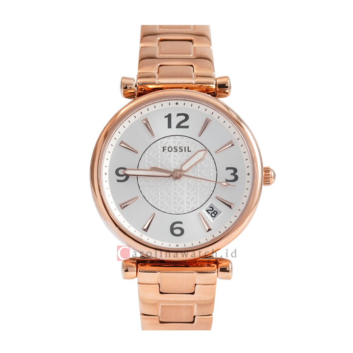 Jam Tangan Fossil Carlie ES5158 Women Silver Dial Rose Gold Stainless Steel Strap