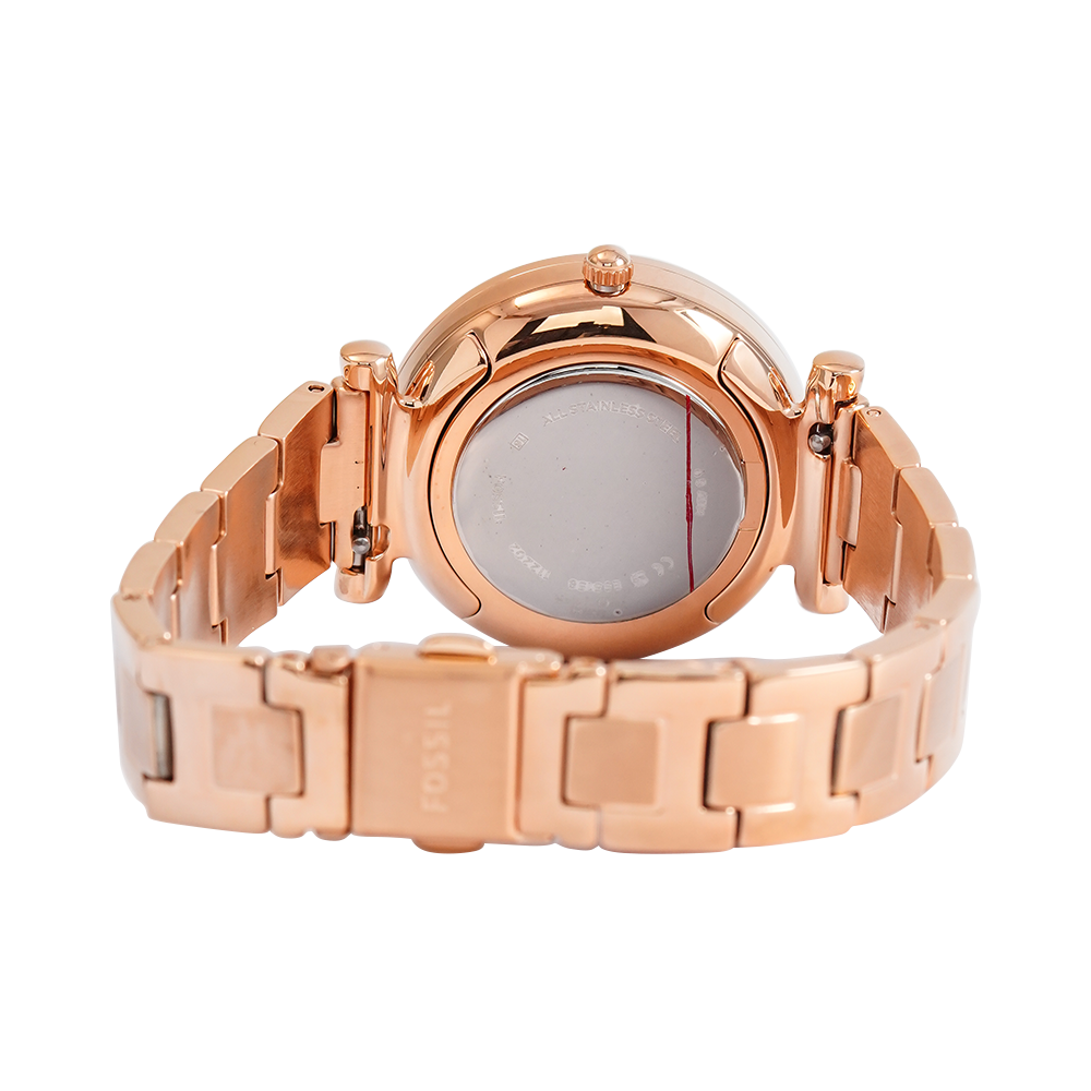 Jam Tangan Fossil Carlie ES5158 Women Silver Dial Rose Gold