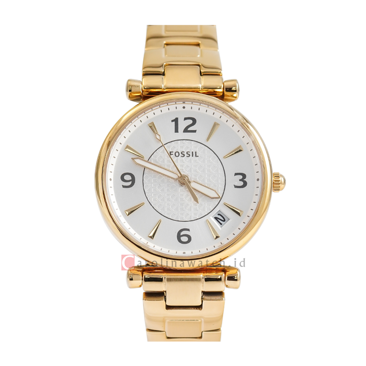 Jam Tangan Fossil Carlie ES5159 Women Silver Dial Gold Stainless Steel Strap