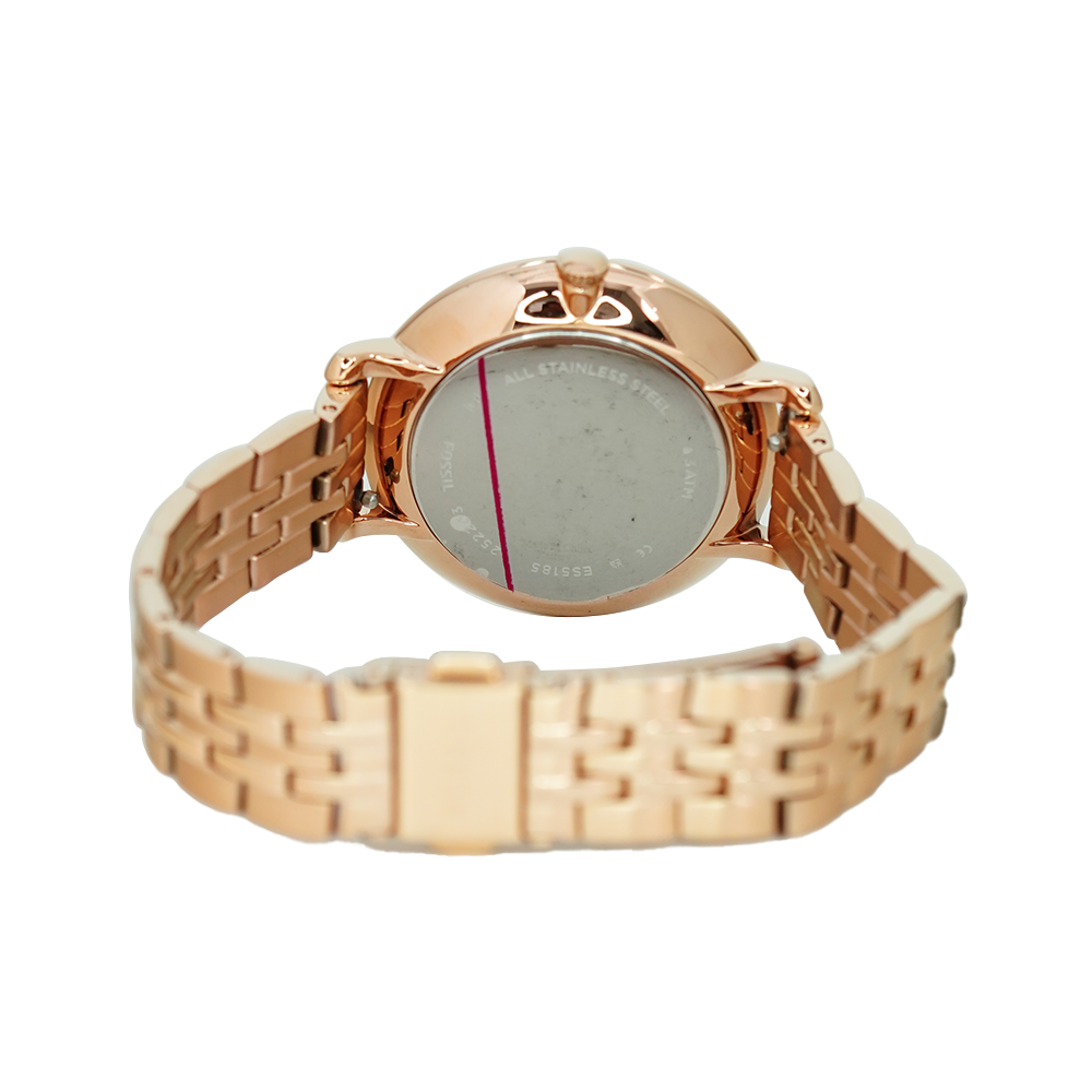 Jam Tangan Fossil Jacqueline ES5185 Women Rose Gold with Flower Motif Dial Rose Gold Stainless Steel Strap