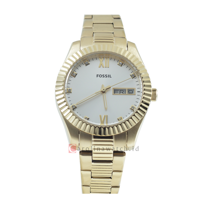 Jam Tangan Fossil Scarlette ES5199 Women Silver Dial Gold Stainless Steel Strap