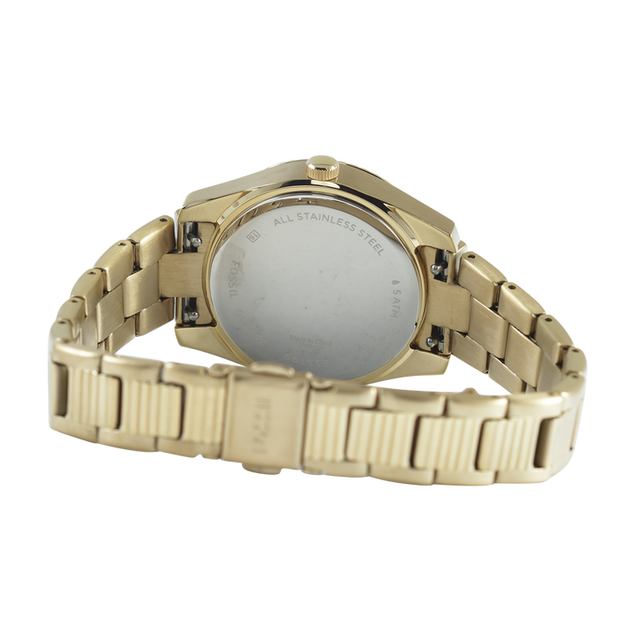 Jam Tangan Fossil Scarlette ES5199 Women Silver Dial Gold Stainless Steel Strap