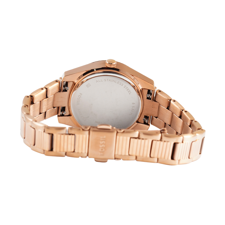 Jam Tangan Fossil Scarlette ES5200 Women Silver Dial Rose Gold Stainless Steel Strap