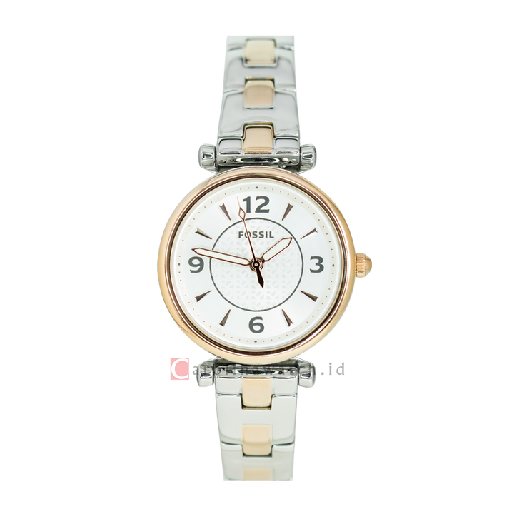 Jam Tangan Fossil Carlie ES5201 Women Silver Dial Dual Tone Stainless Steel Strap