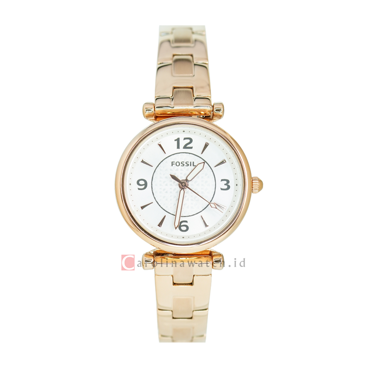 Jam Tangan Fossil Carlie ES5202 Women Silver Dial Rose Gold Stainless Steel Strap