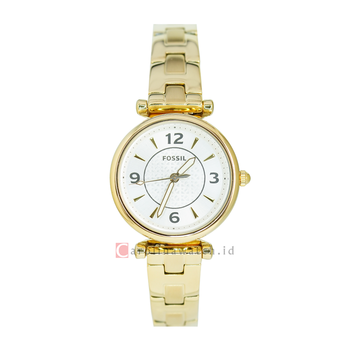 Jam Tangan Fossil Carlie ES5203 Women Silver Dial Gold Stainless Steel Strap