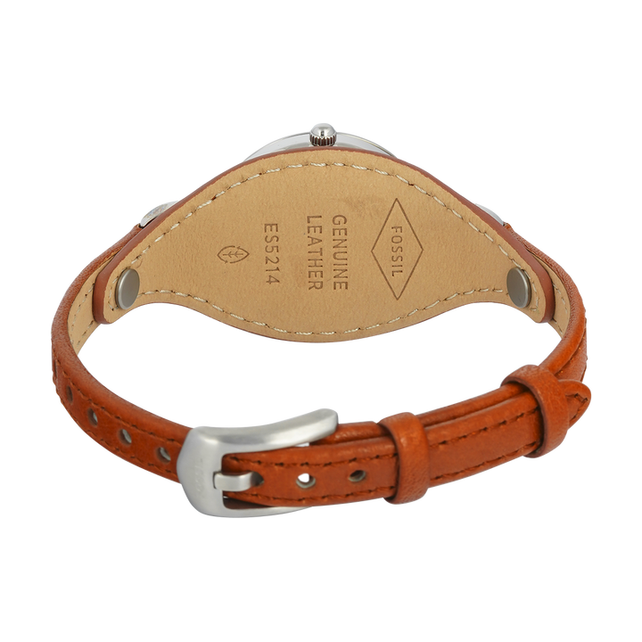 Jam Tangan Fossil Carlie ES5214 Women Silver Dial Brown Leather Strap