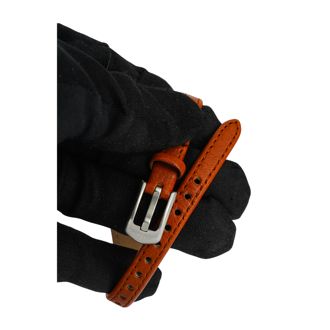 Jam Tangan Fossil Carlie ES5214 Women Silver Dial Brown Leather Strap