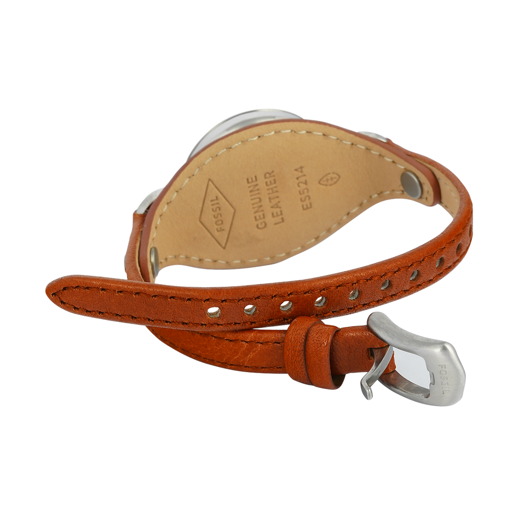 Jam Tangan Fossil Carlie ES5214 Women Silver Dial Brown Leather Strap