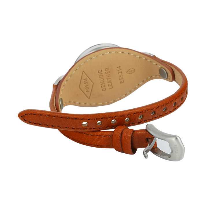 Jam Tangan Fossil Carlie ES5214 Women Silver Dial Brown Leather Strap