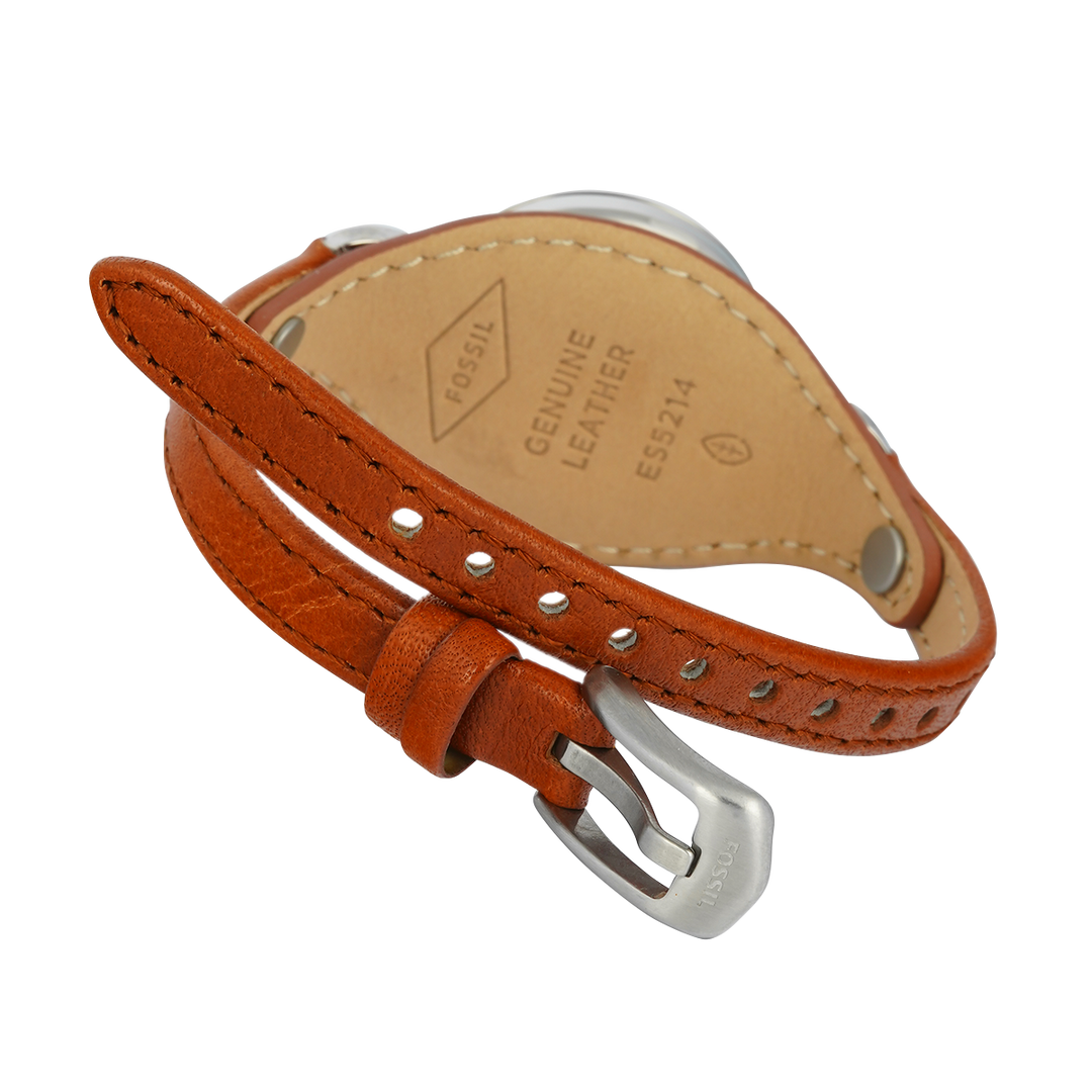 Jam Tangan Fossil Carlie ES5214 Women Silver Dial Brown Leather Strap