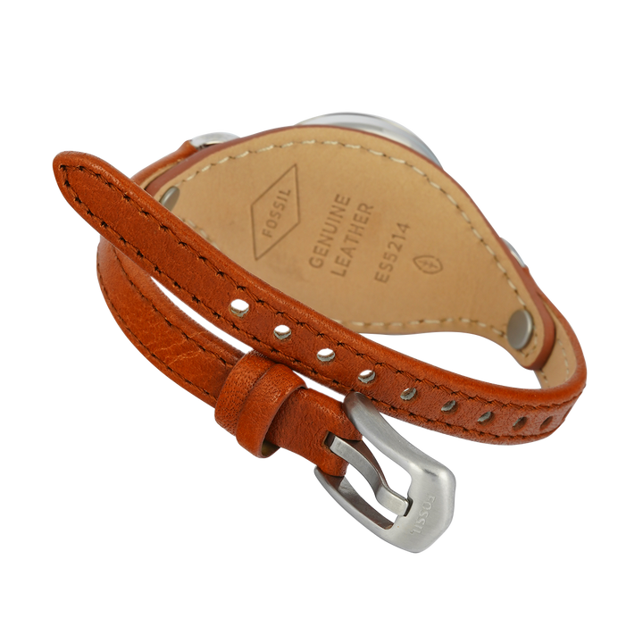 Jam Tangan Fossil Carlie ES5214 Women Silver Dial Brown Leather Strap