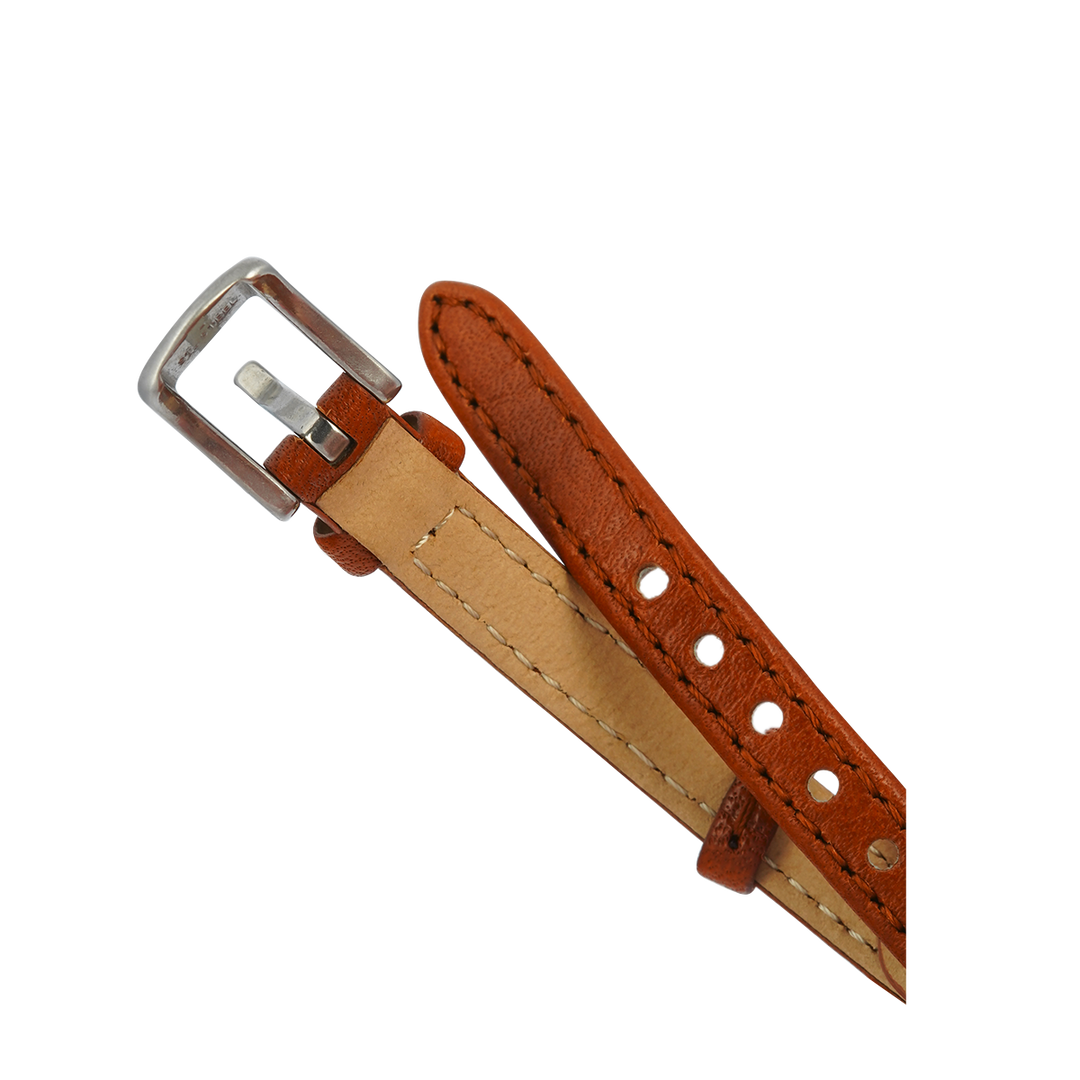 Jam Tangan Fossil Carlie ES5214 Women Silver Dial Brown Leather Strap