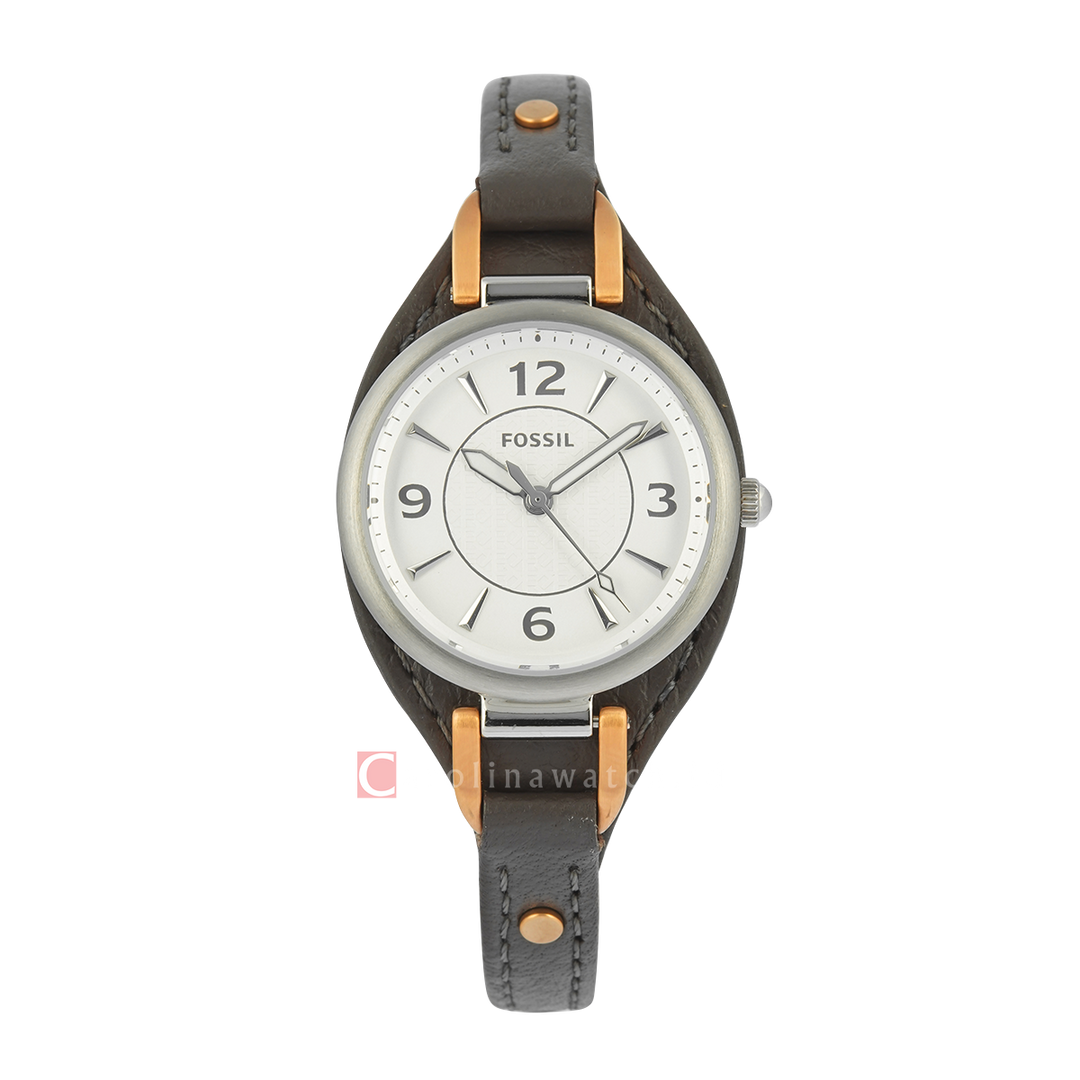 Jam Tangan Fossil Carlie ES5214T Women Silver White Dial Leather Strap