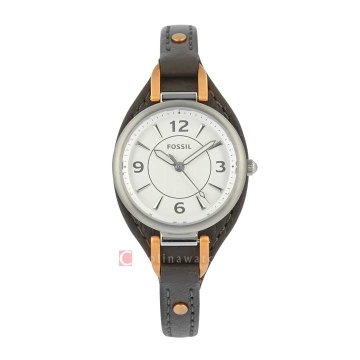 Jam Tangan Fossil Carlie ES5214T Women Silver White Dial Leather Strap