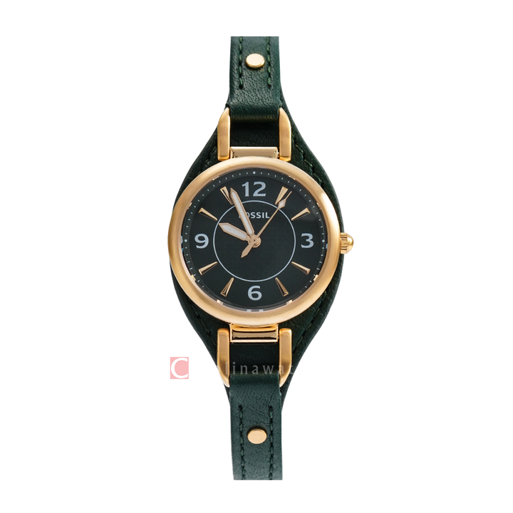 Jam Tangan Fossil Carlie ES5241 Women Green Dial Green Leather Strap