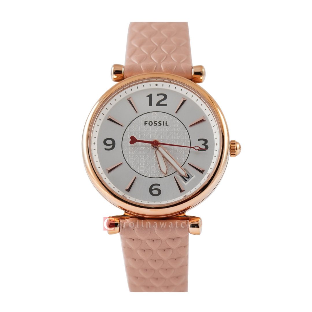 Jam Tangan Fossil Carlie ES5269 Women Silver Dial Blush Pink Leather Strap