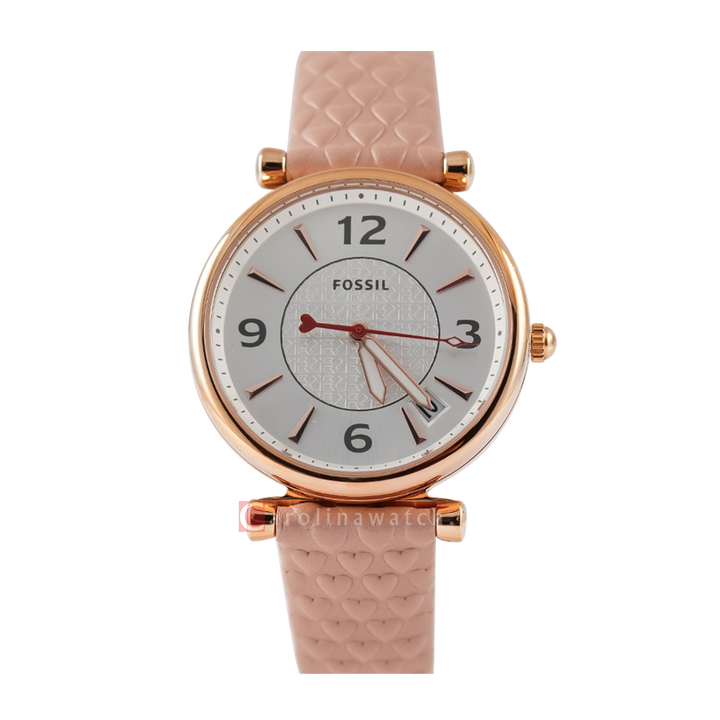 Jam Tangan Fossil Carlie ES5269 Women Silver Dial Blush Pink Leather Strap