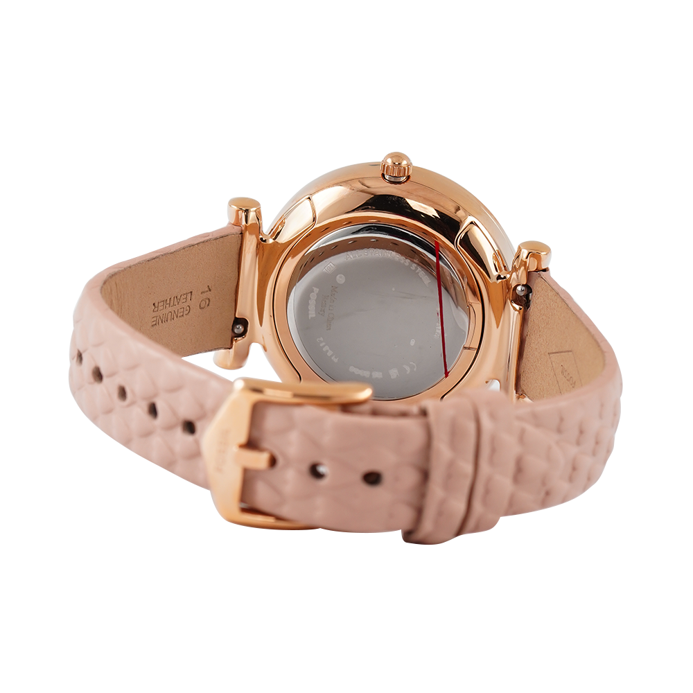 Jam Tangan Fossil Carlie ES5269 Women Silver Dial Blush Pink Leather Strap