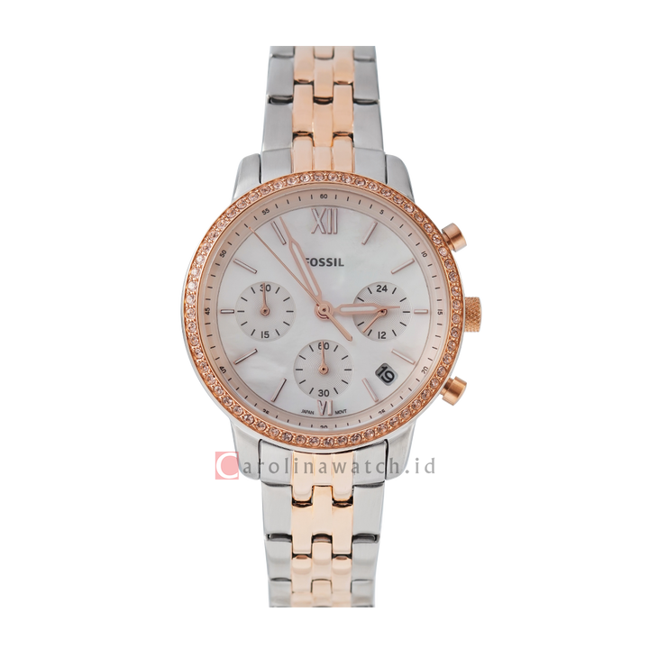 Jam Tangan Fossil Neutra ES5279 Chronograph Women Silver Dial Dual Tone Stainless Steel Strap