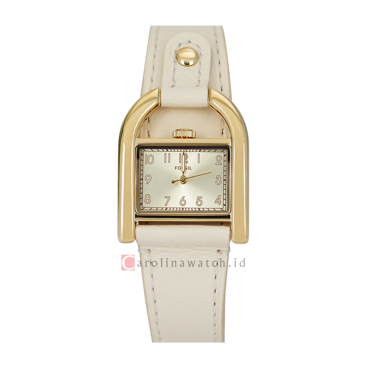 Jam Tangan Fossil Harwell ES5280 Women Light Gold Dial Nude White Leather Strap