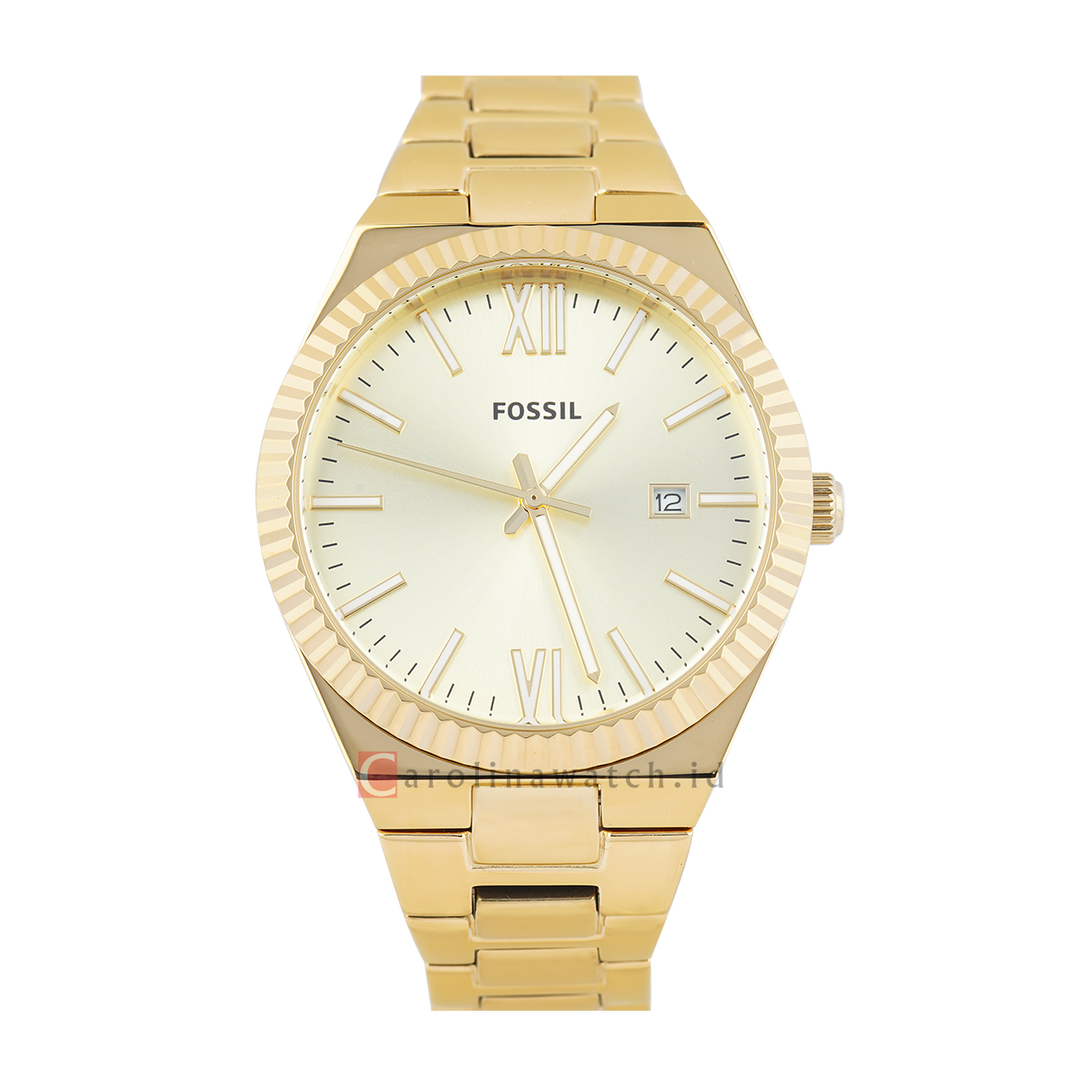 Jam Tangan Fossil Scarlette ES5299 Women Gold Sunray Dial Gold Stainless Steel Strap