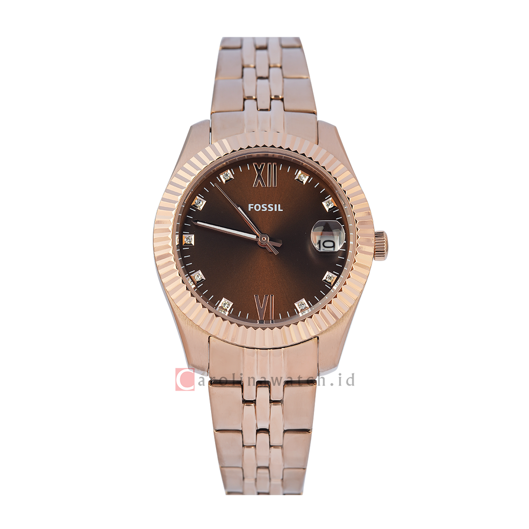 Jam Tangan Fossil Scarlette ES5324 Women Brown Dial Rose Gold Stainless Steel Strap