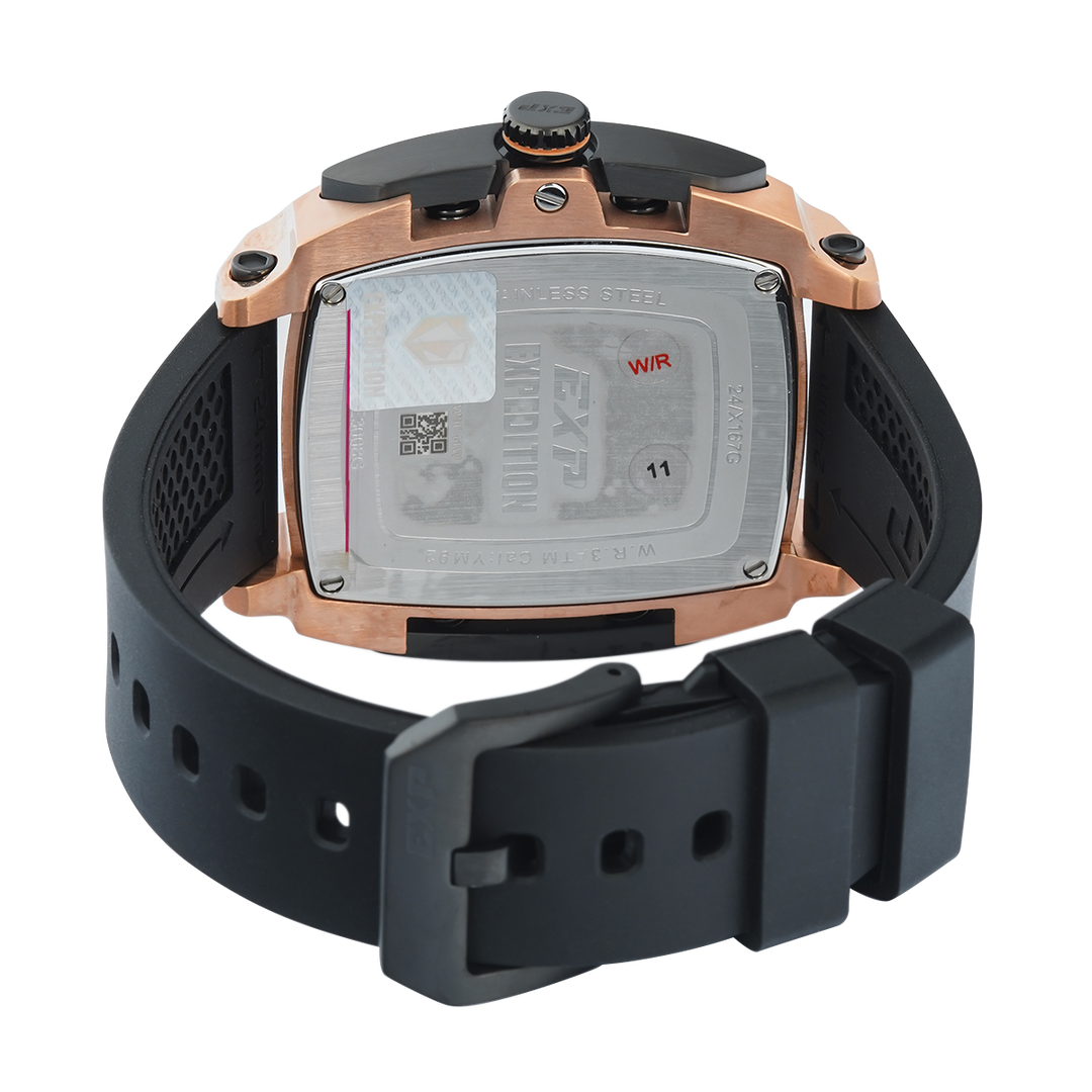 Jam Tangan Expedition EXP Chronograph EX 3008 GCRGRBA Men Black Dial Black Rubber Strap